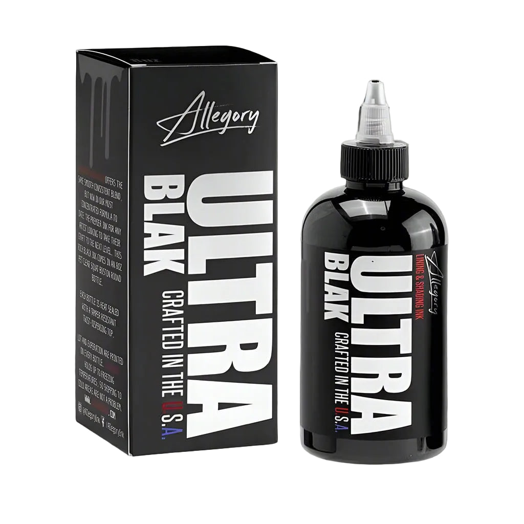 Black bottle and packaging of Allegory Ultra Blak on a white background