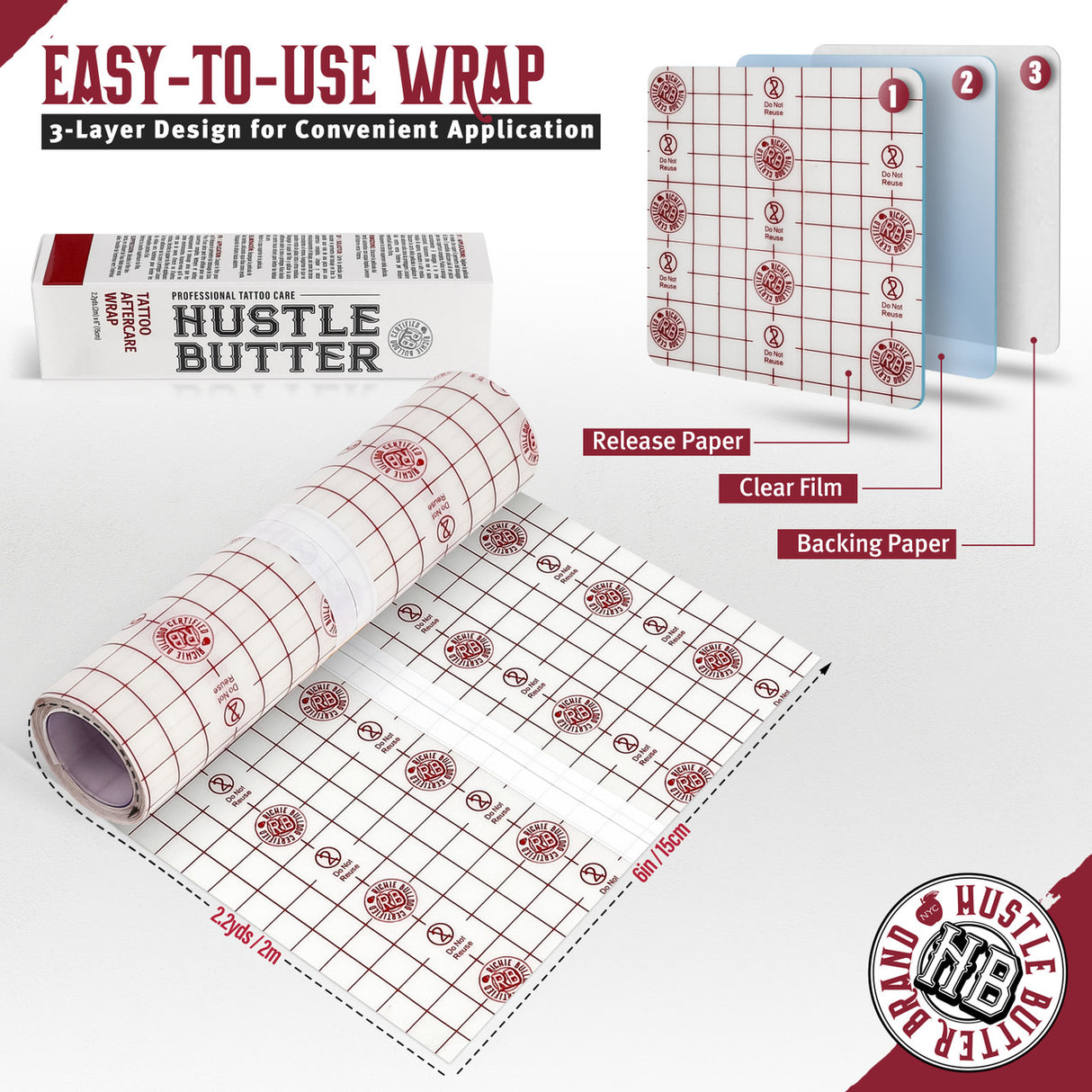 Hustle Butter Tattoo Aftercare Wrap - PROFESSIONAL SIZE (8m x 20cm)