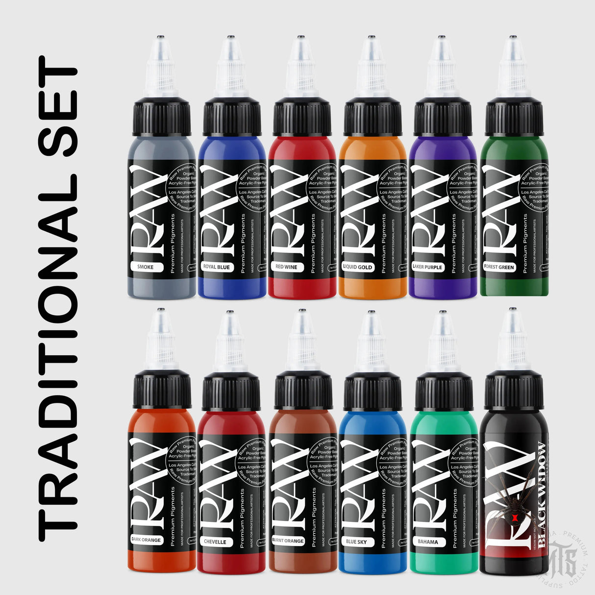 Traditional set (12 colors) - Raw-tattoo ink-Raw Pigments-1oz-Melbourne Tattoo Supplies