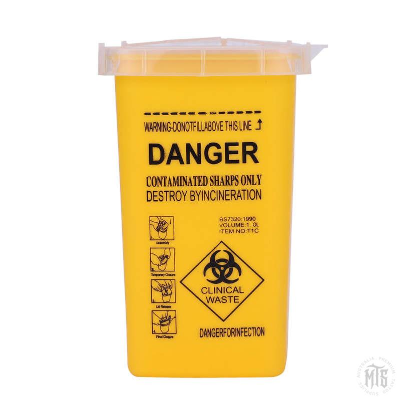 1L Sharps Hazard container-Consumables-Generic-Yellow-Melbourne Tattoo Supplies