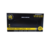 Box of powder-free latex gloves with visible branding on a white background