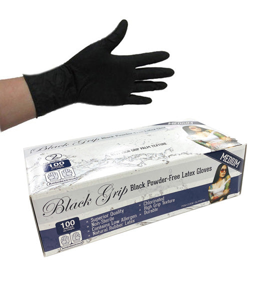 Black Grip Thick Heavy Duty Biodegradable Latex Gloves, Powder Free