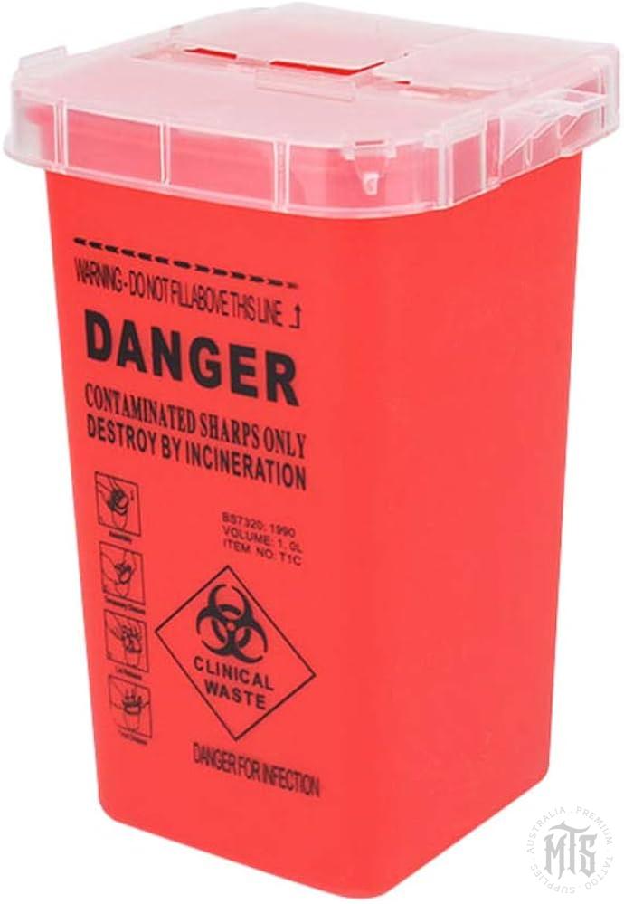 1L Sharps Hazard container-Consumables-Generic-Red-Melbourne Tattoo Supplies