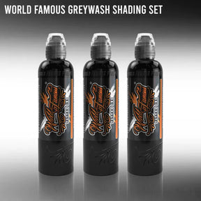 3 BOTTLE GREY WASH SET - WORLD FAMOUS-tattoo ink-World Famous-4oz full set-Melbourne Tattoo Supplies
