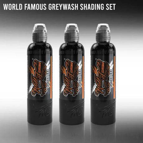 3 BOTTLE GREY WASH SET - WORLD FAMOUS-tattoo ink-World Famous-4oz full set-Melbourne Tattoo Supplies