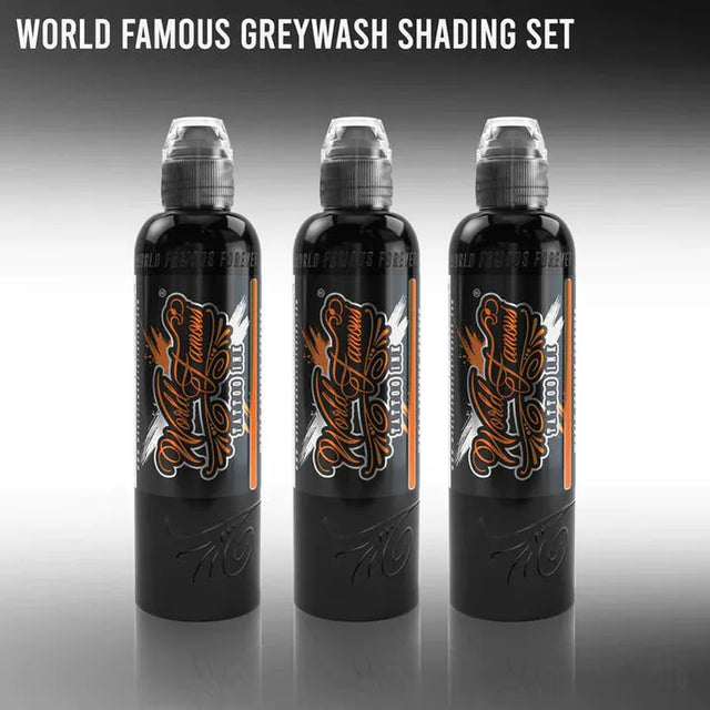 3 BOTTLE GREY WASH SET - WORLD FAMOUS-tattoo ink-World Famous-4oz full set-Melbourne Tattoo Supplies