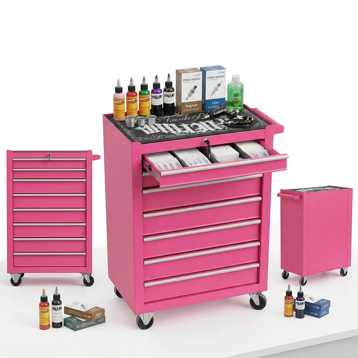 Pink 7 Drawer trolley