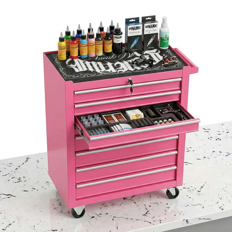 Pink 7 Drawer trolley