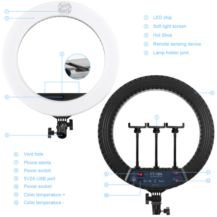 18" Ring light w/ Wall mounted lamp stand