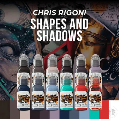 CHRIS RIGONI SHADOWS & SHAPES 12 BOTTLE INK SET 1OZ- World Famous-tattoo ink-World Famous-Melbourne Tattoo Supplies
