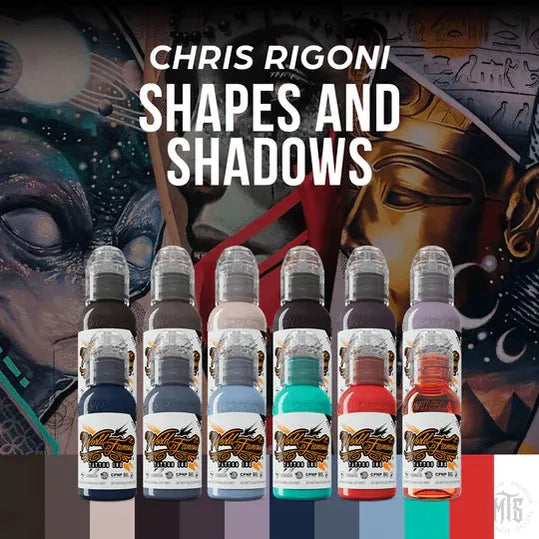 CHRIS RIGONI SHADOWS & SHAPES 12 BOTTLE INK SET 1OZ- World Famous-tattoo ink-World Famous-Melbourne Tattoo Supplies