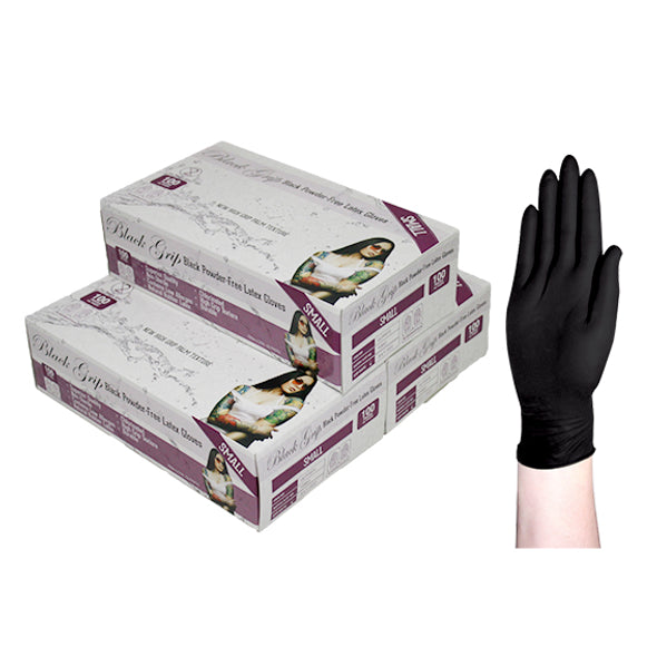 Black Grip Thick Heavy Duty Biodegradable Latex Gloves, Powder Free