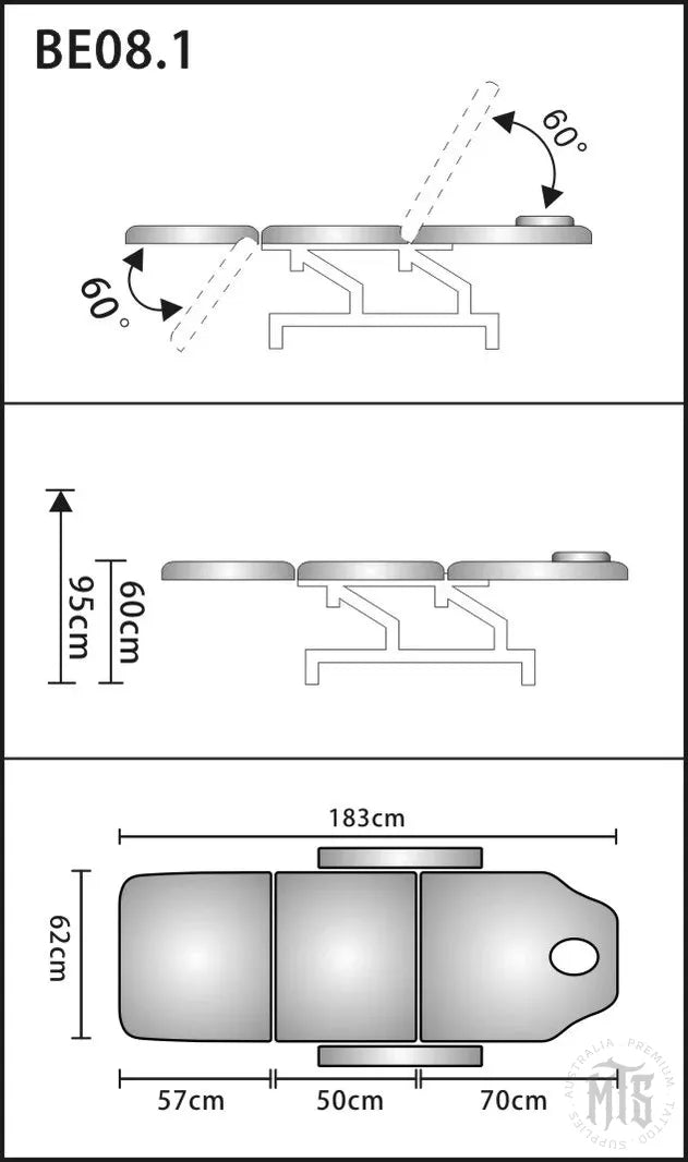 InkForge lll Fully Electric Tattoo Bed BE08B-Furniture-HBA-Standard-Melbourne Tattoo Supplies