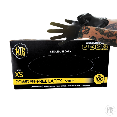 MTS Black Latex Gloves-Consumables-MTS Gloves-XS-Single box (100)-Melbourne Tattoo Supplies