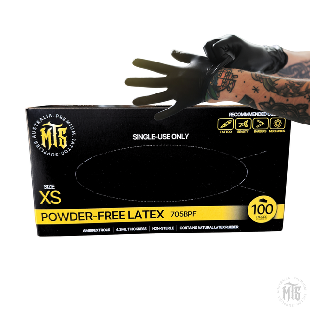 MTS Black Latex Gloves-Consumables-MTS Gloves-XS-Single box (100)-Melbourne Tattoo Supplies