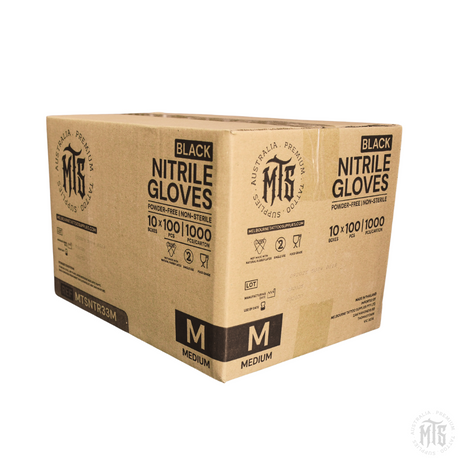 MTS Black Nitrile Gloves-Consumables-MTS Gloves-XS-Carton (10 boxes)-Melbourne Tattoo Supplies