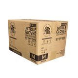 Box of MTS black nitrile gloves on a white background