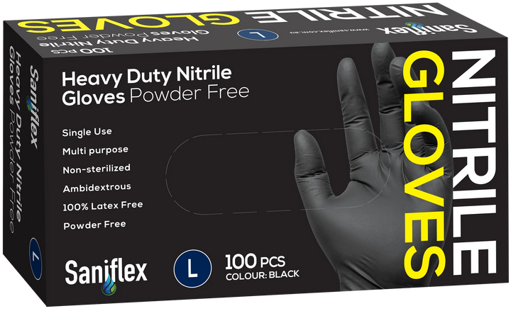 Saniflex Heavy Duty Black Nitrile Gloves 100 Pack