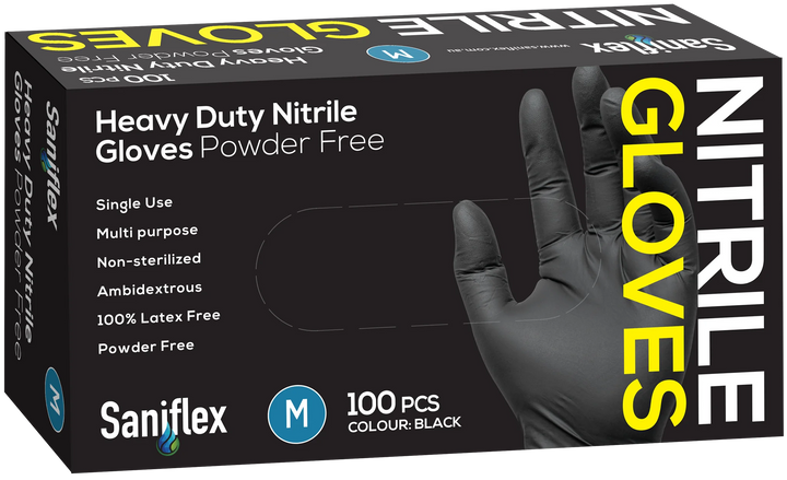 Saniflex Heavy Duty Black Nitrile Gloves 100 Pack