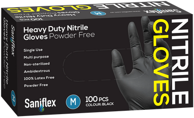 Saniflex Heavy Duty Black Nitrile Gloves 100 Pack