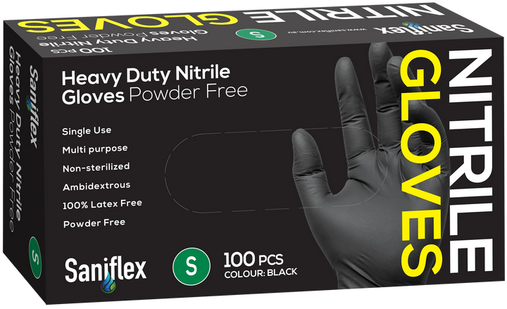 Saniflex Heavy Duty Black Nitrile Gloves 100 Pack