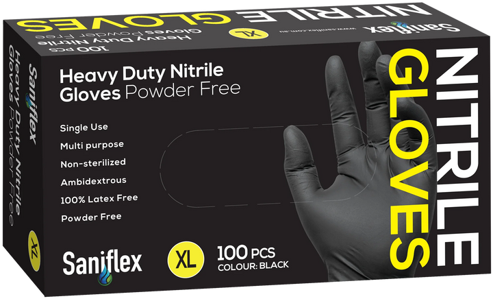 Saniflex Heavy Duty Black Nitrile Gloves 100 Pack