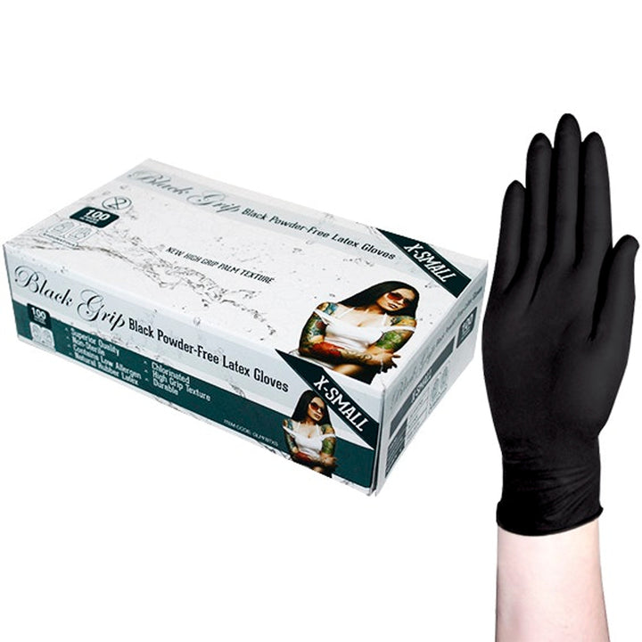 Black Grip Thick Heavy Duty Biodegradable Latex Gloves, Powder Free