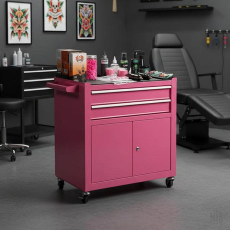 PINK 2 Drawer, 2 Door trolley-Furniture-Generic-Melbourne Tattoo Supplies