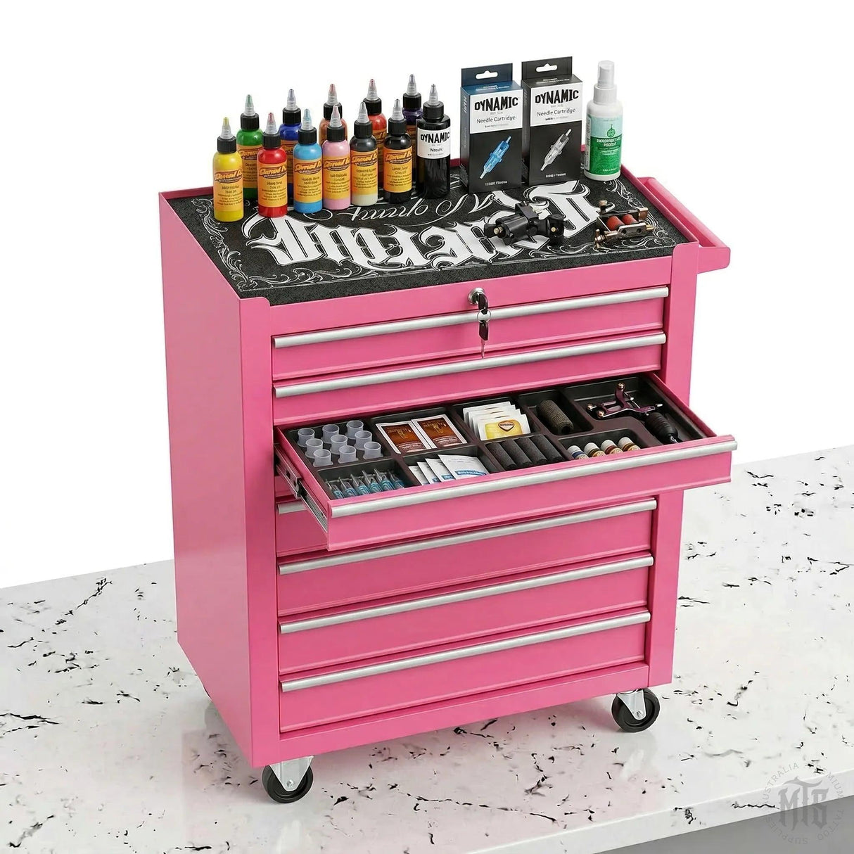 Pink 7 Drawer trolley-Furniture-Generic-Melbourne Tattoo Supplies