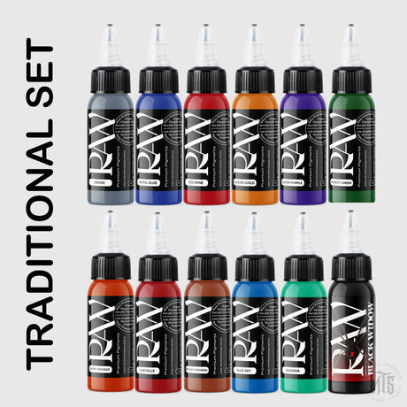 Traditional set (12 colors) - Raw-tattoo ink-Raw Pigments-1oz-Melbourne Tattoo Supplies