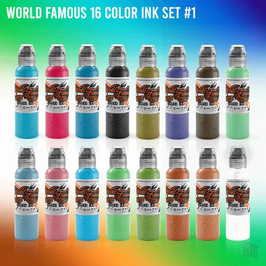 WORLD FAMOUS 16 COLOR INK SET #1-tattoo ink-World Famous-Melbourne Tattoo Supplies