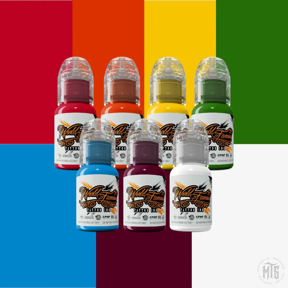 WORLD FAMOUS 7 COLOR SIMPLE SET - 1/2OZ.-tattoo ink-World Famous-Melbourne Tattoo Supplies