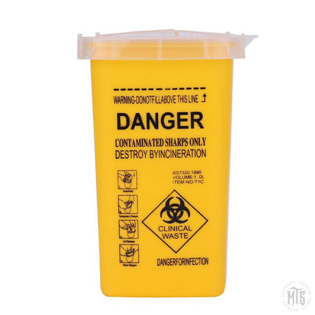1L Sharps Hazard container-Consumables-Generic-Yellow-Melbourne Tattoo Supplies